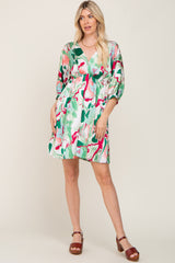 Green Swirl Print Satin Babydoll Dress