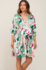 Green Swirl Print Satin Babydoll Maternity Dress