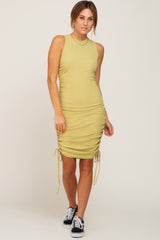 Light Green Ribbed Ruched Tie Fitted Dress