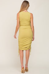 Light Green Ribbed Ruched Tie Maternity Fitted Dress