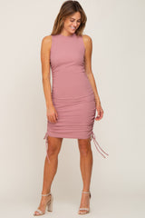 Pink Ruched Tie Fitted Dress