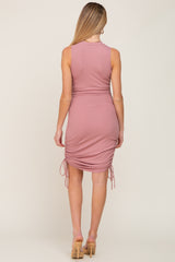 Pink Ruched Tie Maternity Fitted Dress