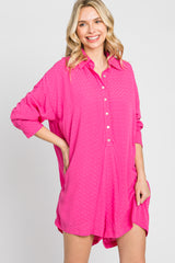 Fuchsia Jacquard Button Down Maternity Romper