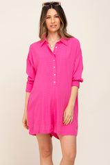 Fuchsia Jacquard Button Down Maternity Romper