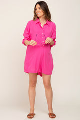 Fuchsia Jacquard Button Down Maternity Romper