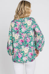 Jade Floral V-Neck 3/4 Sleeve Blouse