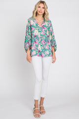 Jade Floral V-Neck 3/4 Sleeve Blouse