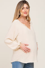 Cream Long Puff Sleeve Maternity Blouse