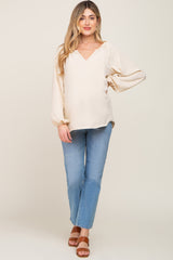 Cream Long Puff Sleeve Maternity Blouse