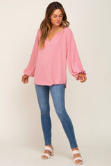 Mauve Long Puff Sleeve Blouse