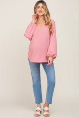 Mauve Long Puff Sleeve Maternity Blouse