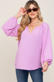 Lavender Long Puff Sleeve Maternity Blouse