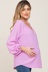 Lavender Long Puff Sleeve Maternity Blouse