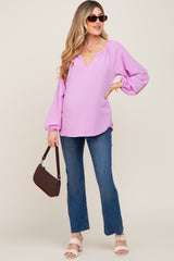 Lavender Long Puff Sleeve Maternity Blouse