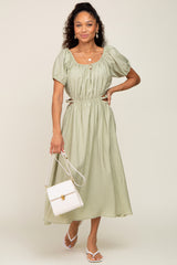 Sage Cutout Puff Sleeve Midi Dress