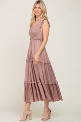 Taupe Smocked Ruffle Tier Maxi Dress