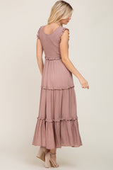 Taupe Smocked Ruffle Tier Maxi Dress