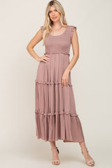 Taupe Smocked Ruffle Tier Maxi Dress