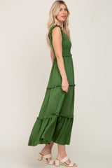 Green Smocked Ruffle Tier Maxi Dress