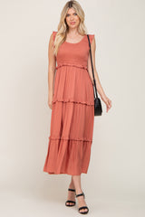 Rust Smocked Ruffle Tier Maxi Dress