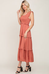 Rust Smocked Ruffle Tier Maxi Dress