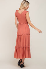 Rust Smocked Ruffle Tier Maxi Dress