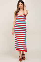 Red Striped Knit Sleeveless Maternity Maxi Dress