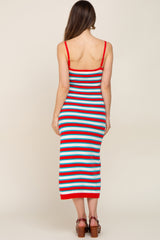 Red Striped Knit Sleeveless Maternity Maxi Dress