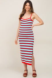 Red Striped Knit Sleeveless Maternity Maxi Dress