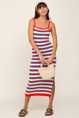 Red Striped Knit Sleeveless Maternity Maxi Dress