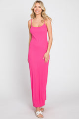 Fuchsia Ribbed Sleeveless Basic Maxi Dress