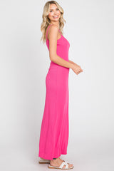 Fuchsia Ribbed Sleeveless Basic Maxi Dress