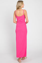 Fuchsia Ribbed Sleeveless Basic Maxi Dress