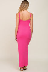 Fuchsia Ribbed Sleeveless Basic Maternity Maxi Dress