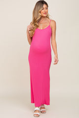 Fuchsia Ribbed Sleeveless Basic Maternity Maxi Dress