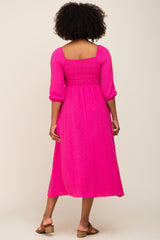 Fuchsia Swiss Dot 3/4 Sleeve Midi Dress