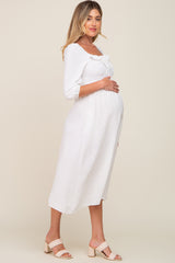 Ivory Swiss Dot 3/4 Sleeve Maternity Midi Dress