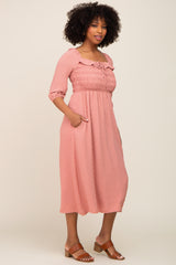 Mauve Swiss Dot 3/4 Sleeve Midi Dress