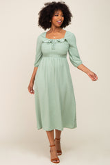 Sage Swiss Dot 3/4 Sleeve Midi Dress