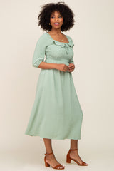 Sage Swiss Dot 3/4 Sleeve Midi Dress