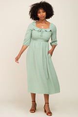 Sage Swiss Dot 3/4 Sleeve Midi Dress