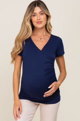 Navy Wrap Front Maternity/Nursing Top