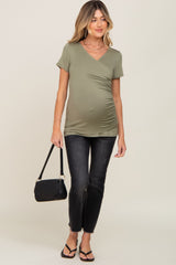 Olive Wrap Front Maternity/Nursing Top