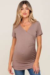 Mocha Wrap Front Maternity/Nursing Top