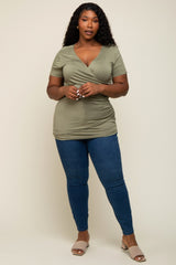 Olive Wrap Front Plus Nursing Top