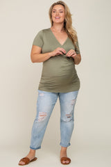 Olive Wrap Front Plus Maternity/Nursing Top