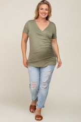 Olive Wrap Front Plus Maternity/Nursing Top