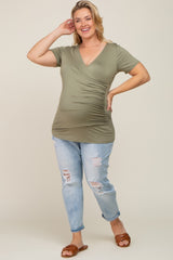 Olive Wrap Front Plus Maternity/Nursing Top