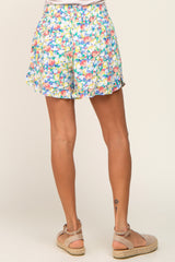 Coral Floral Ruffle Hem Shorts