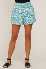 Teal Floral Ruffle Hem Shorts